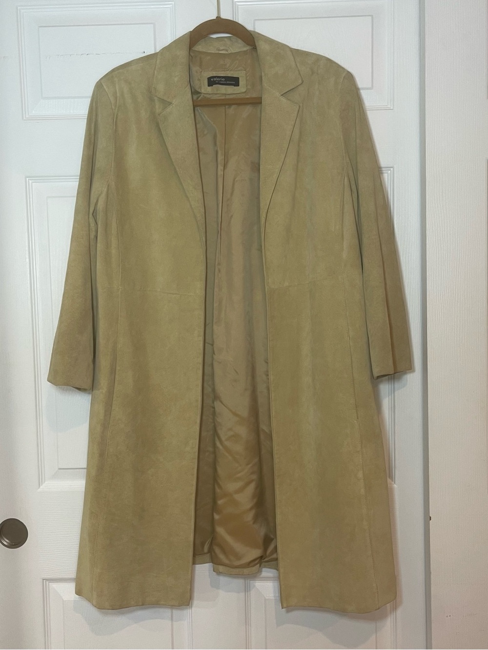 Valerie Stevens Longline Suede Trench Coat in Tan